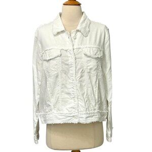 Laura Canada White Boxy Cropped Jacket Linen Viscose Long Sleeve Pockets Size L